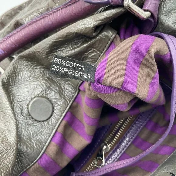 Marc By Marc Jacobs Large Patent Leather Handbag Shoulder Bag Hobo Grey Purple - Picture 14 of 15